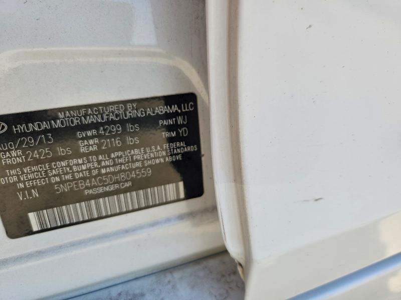 2013 Hyundai Sonata მანქანა იყიდება აუქციონზე, vin: 5NPEB4AC5DH804559, აუქციონის ნომერი: 55631196