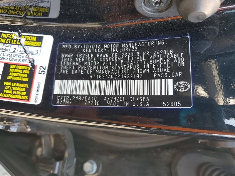 Aukcja sprzedaży 2024 Toyota Camry Hybrid, vin: 4T1G31AK2RU622497, numer aukcji: 55649116