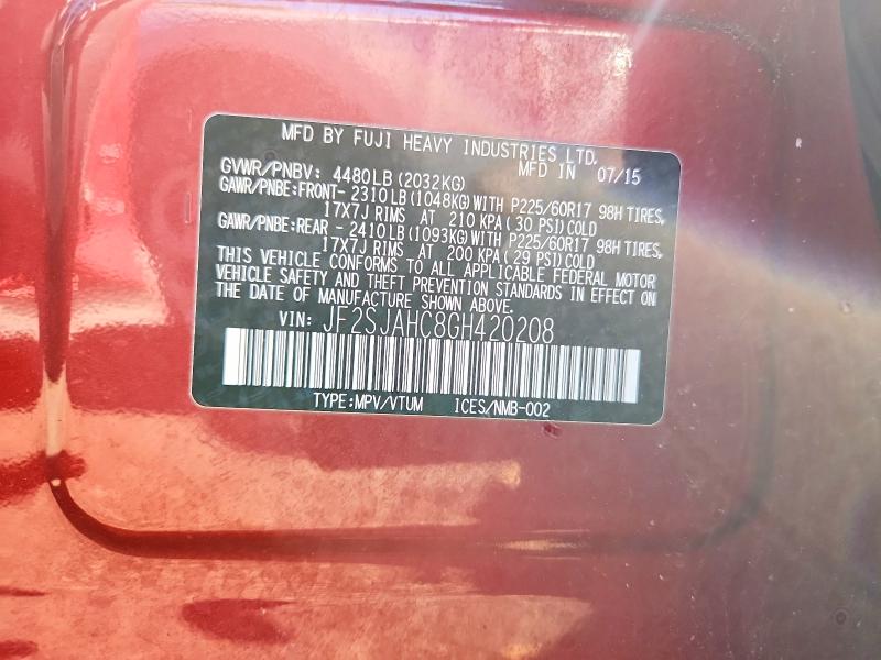 2016 Subaru Forester მანქანა იყიდება აუქციონზე, vin: JF2SJAHC8GH420208, აუქციონის ნომერი: 58386556