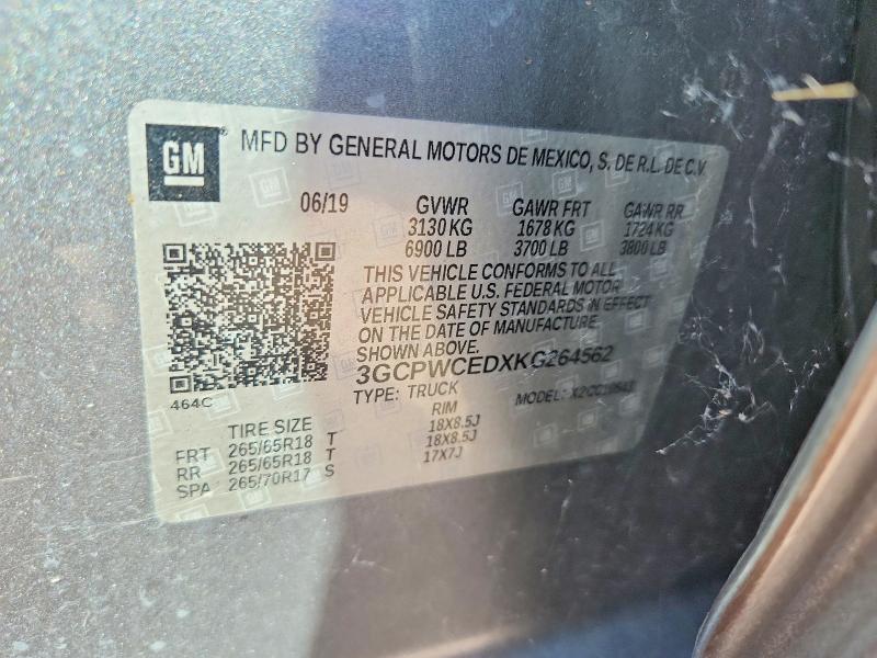 57711606 :رقم المزاد ، 3GCPWCEDXKG264562 vin ، 2019 Chevrolet Silverado مزاد بيع