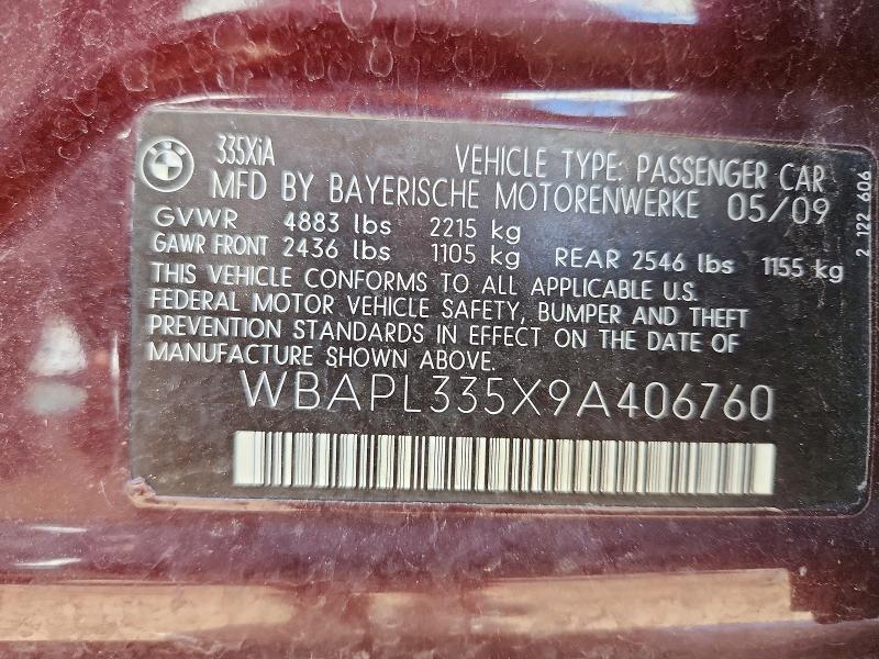 Продажа на аукционе авто 2009 Bmw 335, vin: WBAPL335X9A406760, номер лота: 57784286