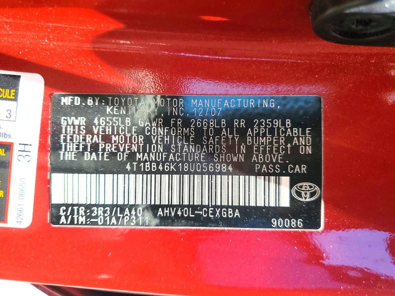 Продаж на аукціоні авто 2008 Toyota Camry, vin: 4T1BB46K18U056984, номер лоту: 58413236
