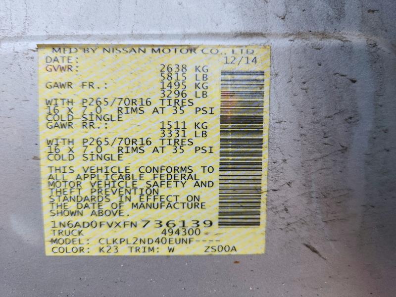 Aukcja sprzedaży 2015 Nissan Frontier, vin: 1N6AD0FVXFN736139, numer aukcji: 53625376