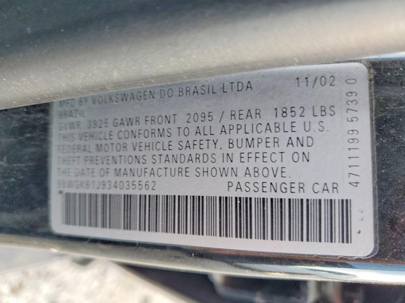 55648726 :رقم المزاد ، 9BWGK61J934035562 vin ، 2003 Volkswagen Golf مزاد بيع