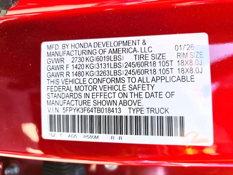 Продаж на аукціоні авто 2026 Honda Ridgeline, vin: 5FPYK3F64TB018413, номер лоту: 55808166