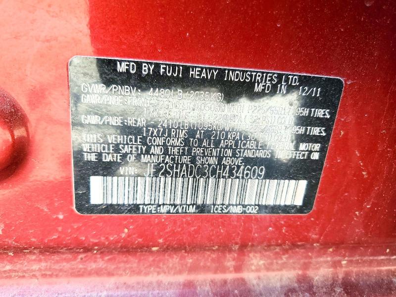 54790206 :رقم المزاد ، JF2SHADC3CH434609 vin ، 2012 Subaru Forester مزاد بيع