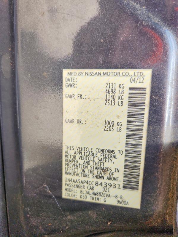 Aukcja sprzedaży 2012 Nissan Maxima, vin: 1N4AA5AP4CC843931, numer aukcji: 55961456