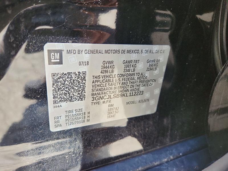 58356016 :رقم المزاد ، 3GNCJLSB9KL112223 vin ، 2019 Chevrolet Trax مزاد بيع