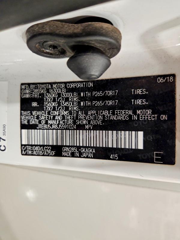 Продажа на аукционе авто 2018 Toyota 4runner, vin: JTEBU5JR8J5591024, номер лота: 97685245