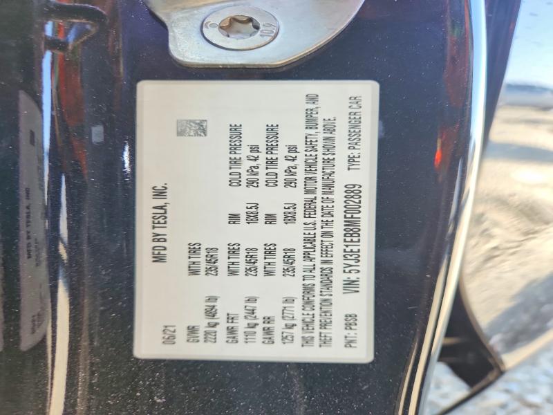 Aukcja sprzedaży 2021 Tesla Model 3, vin: 5YJ3E1EB8MF002889, numer aukcji: 56456256