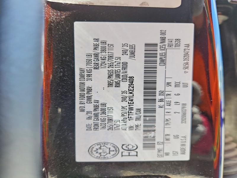 56319316 :رقم المزاد ، 1FTFW1E41LKE29408 vin ، 2020 Ford F150 مزاد بيع