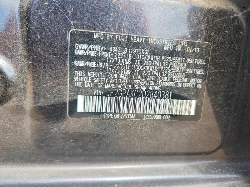 Aukcja sprzedaży 2013 Subaru Xv Crosstrek, vin: JF2GPAKC2D2840381, numer aukcji: 57676686