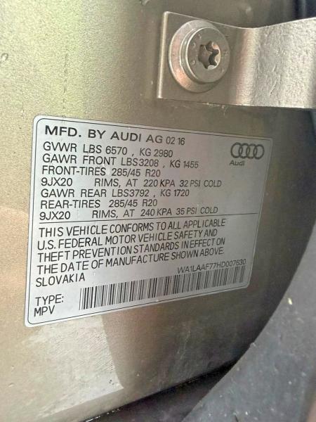 Aukcja sprzedaży 2017 Audi Q7, vin: WA1LAAF77HD007630, numer aukcji: 55846866