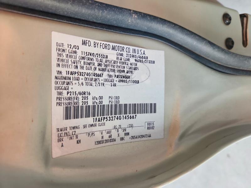 2004 Ford Taurus მანქანა იყიდება აუქციონზე, vin: 1FAFP53274G145667, აუქციონის ნომერი: 57441816