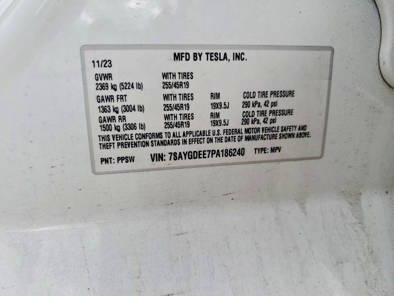 2023 Tesla Model Y მანქანა იყიდება აუქციონზე, vin: 7SAYGDEE7PA186240, აუქციონის ნომერი: 56707806