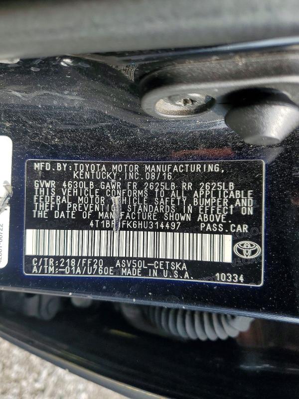 Продажа на аукционе авто 2017 Toyota Camry, vin: 4T1BF1FK6HU314497, номер лота: 58627906