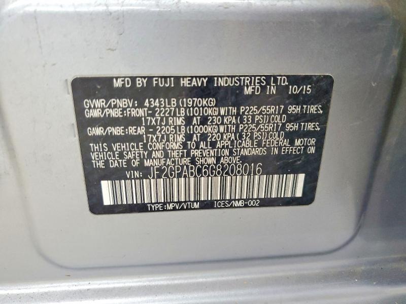 58623956 :رقم المزاد ، JF2GPABC6G8208016 vin ، 2016 Subaru Crosstrek مزاد بيع