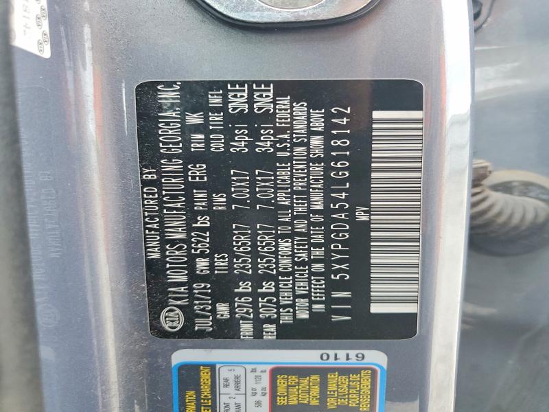 56527816 :رقم المزاد ، 5XYPGDA54LG618142 vin ، 2020 Kia Sorento مزاد بيع