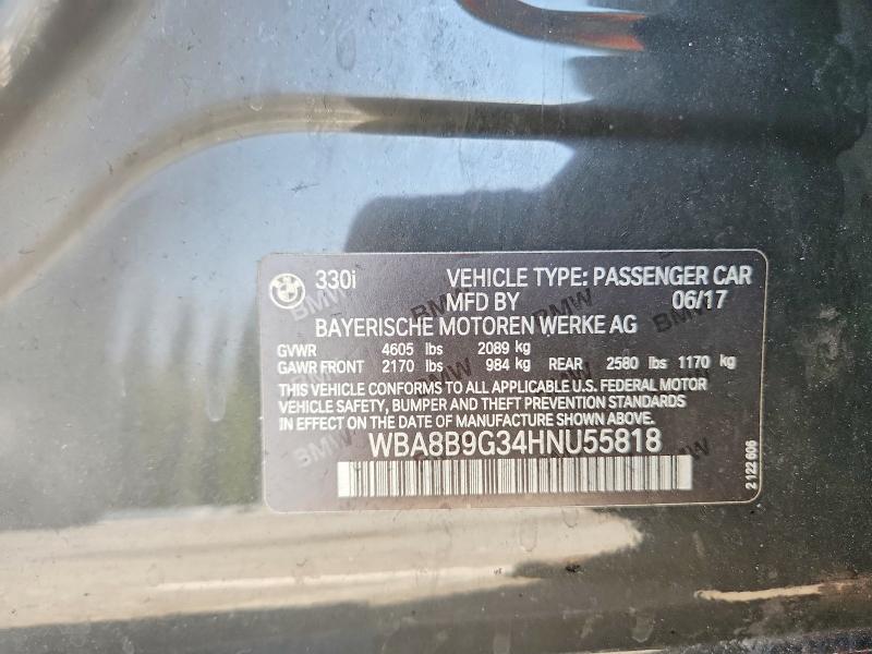 Aukcja sprzedaży 2017 Bmw 330, vin: WBA8B9G34HNU55818, numer aukcji: 57621336