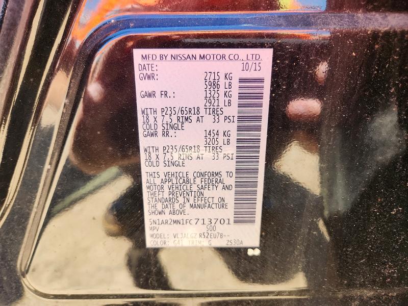 55968116 :رقم المزاد ، 5N1AR2MN1FC713701 vin ، 2015 Nissan Pathfinder مزاد بيع