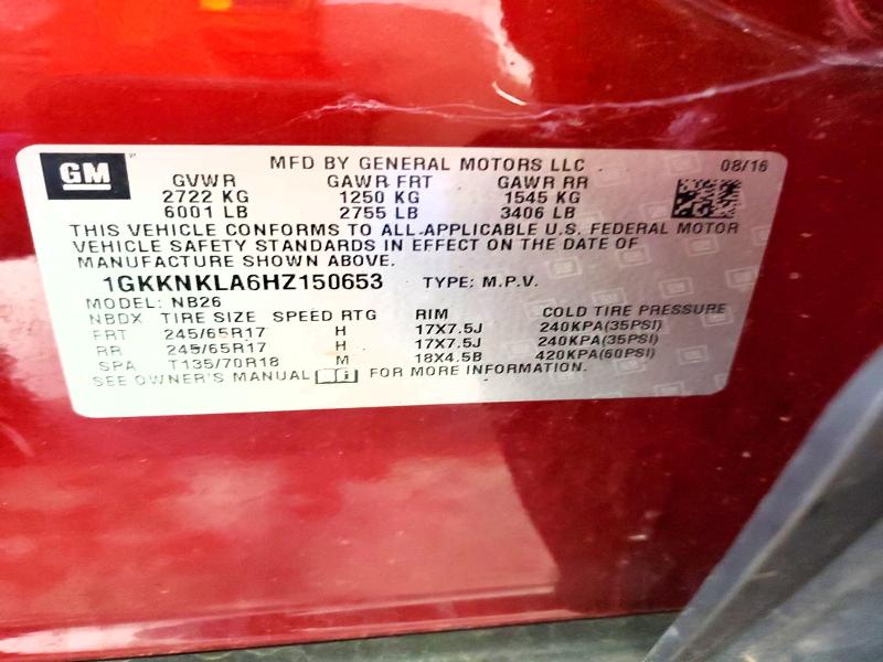 56800346 :رقم المزاد ، 1GKKNKLA6HZ150653 vin ، 2017 Gmc Acadia مزاد بيع