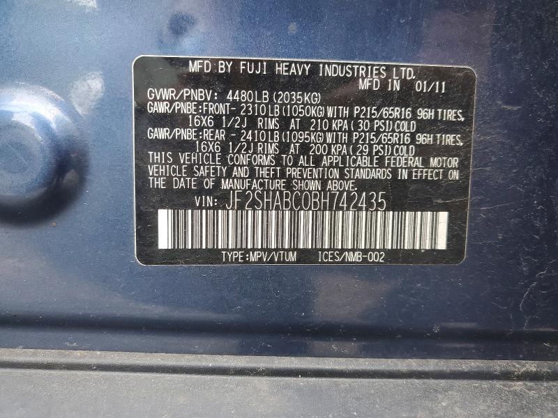 55192176 :رقم المزاد ، JF2SHABC0BH742435 vin ، 2011 Subaru Forester مزاد بيع
