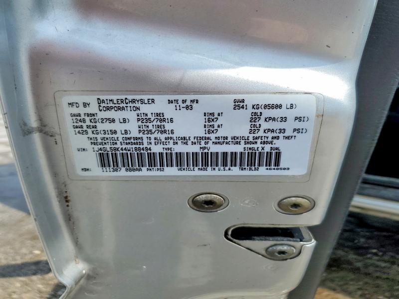 58190596 :رقم المزاد ، 1J4GL58K44W188494 vin ، 2004 Jeep Liberty مزاد بيع
