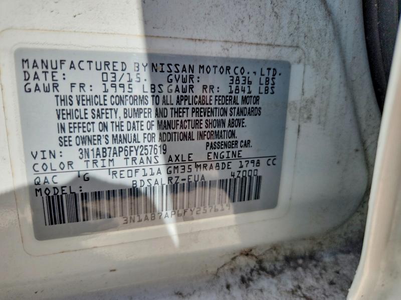 2015 Nissan Sentra მანქანა იყიდება აუქციონზე, vin: 3N1AB7AP6FY257619, აუქციონის ნომერი: 56988126