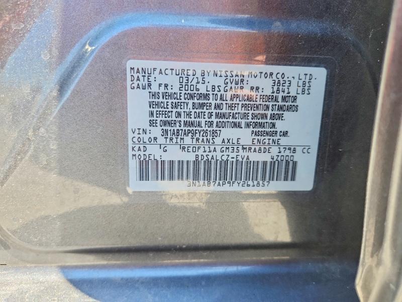 Продажа на аукционе авто 2015 Nissan Sentra, vin: 3N1AB7AP9FY261857, номер лота: 57677516
