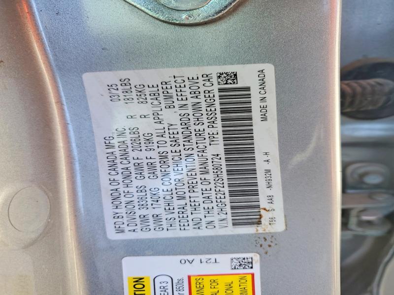 55921236 :رقم المزاد ، 2HGFE2F22SH580724 vin ، 2025 Honda Civic مزاد بيع