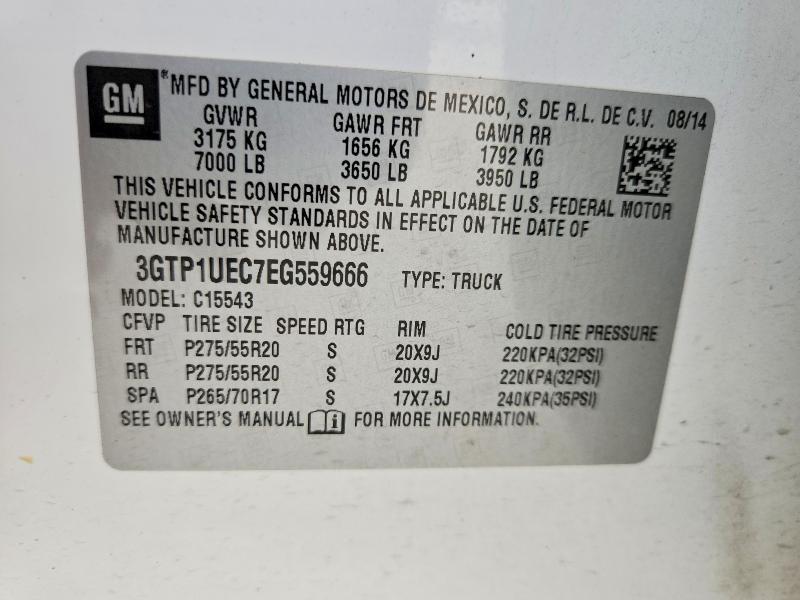 2014 Gmc Sierra მანქანა იყიდება აუქციონზე, vin: 3GTP1UEC7EG559666, აუქციონის ნომერი: 57135716