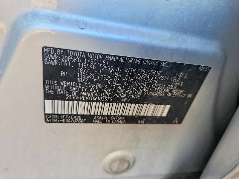 57089056 :رقم المزاد ، 2T3DFREV4DW103576 vin ، 2013 Toyota Rav4 مزاد بيع