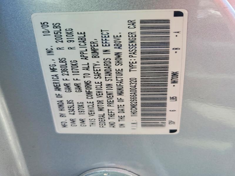 Продажа на аукционе авто 2006 Honda Accord, vin: 1HGCM82666A004320, номер лота: 56618166