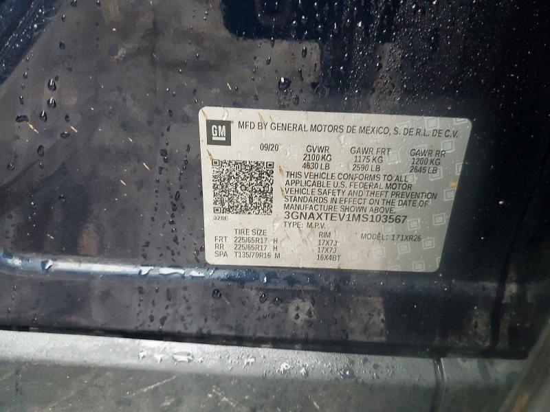 57089916 :رقم المزاد ، 3GNAXTEV1MS103567 vin ، 2021 Chevrolet Equinox مزاد بيع