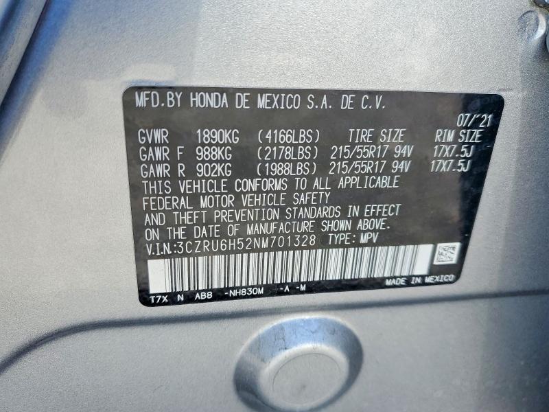 2022 Honda Hr-v მანქანა იყიდება აუქციონზე, vin: 3CZRU6H52NM701328, აუქციონის ნომერი: 57349806