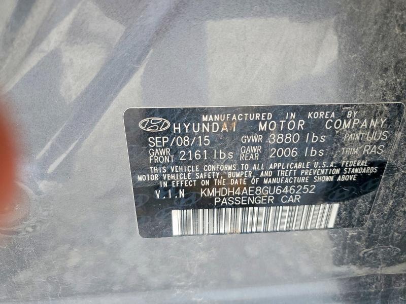 Продажа на аукционе авто 2016 Hyundai Elantra, vin: KMHDH4AE8GU646252, номер лота: 58726266