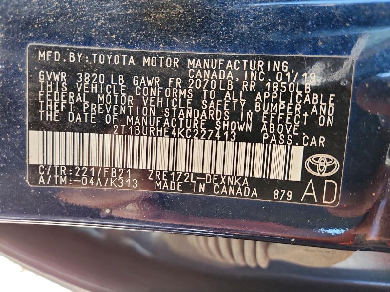 Aukcja sprzedaży 2019 Toyota Corolla, vin: 2T1BURHE4KC227413, numer aukcji: 55761326