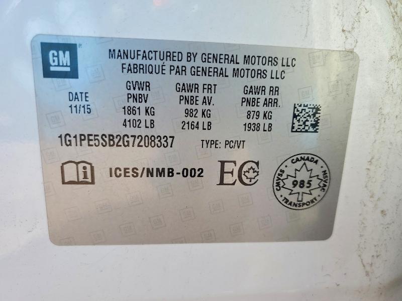 Продажа на аукционе авто 2016 Chevrolet Cruze Limited, vin: 1G1PE5SB2G7208337, номер лота: 58529816