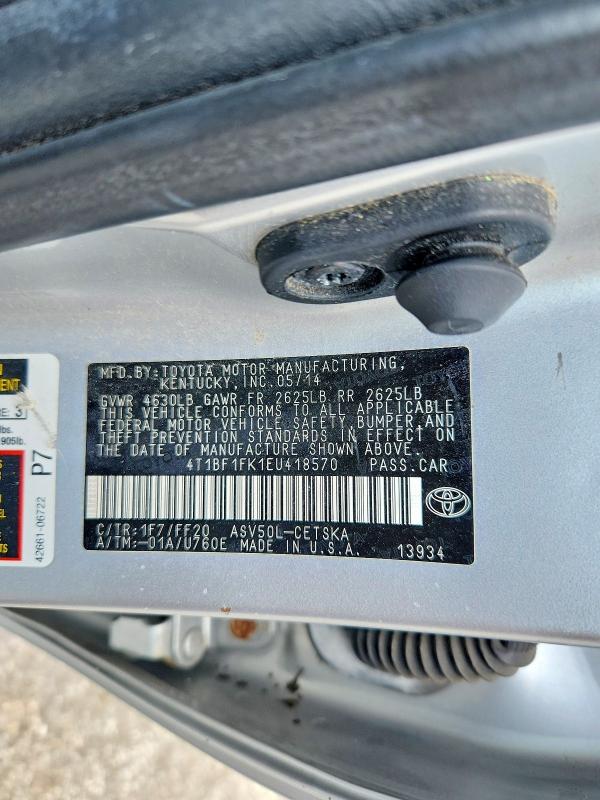 2014 Toyota Camry მანქანა იყიდება აუქციონზე, vin: 4T1BF1FK1EU418570, აუქციონის ნომერი: 57012976
