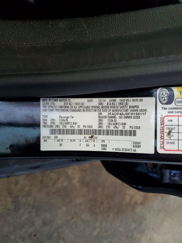 57951906 :رقم المزاد ، 3FADP4AJ9FM158117 vin ، 2015 Ford Fiesta مزاد بيع