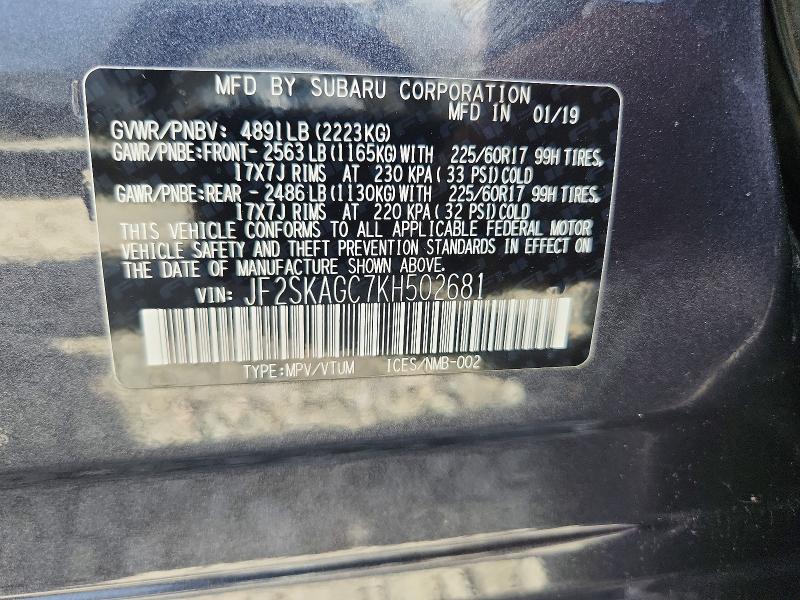 Auction sale of the 2019 Subaru Forester, vin: JF2SKAGC7KH502681, lot number: 55446006