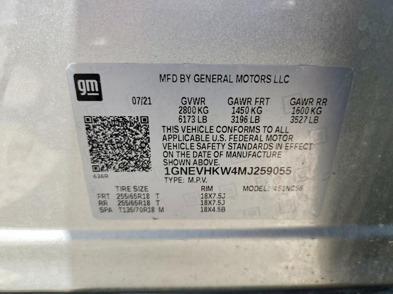 Продаж на аукціоні авто 2021 Chevrolet Traverse, vin: 1GNEVHKW4MJ259055, номер лоту: 57931506