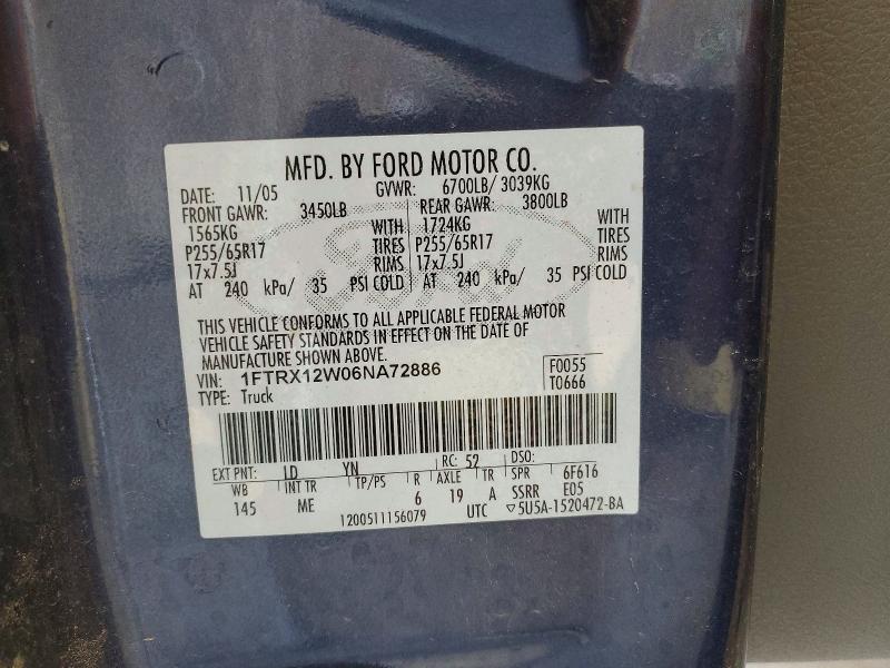 2006 Ford F150 მანქანა იყიდება აუქციონზე, vin: 1FTRX12W06NA72886, აუქციონის ნომერი: 58073566