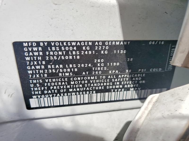 Продажа на аукционе авто 2017 Volkswagen Tiguan, vin: WVGUV7AX8HW505828, номер лота: 58687656