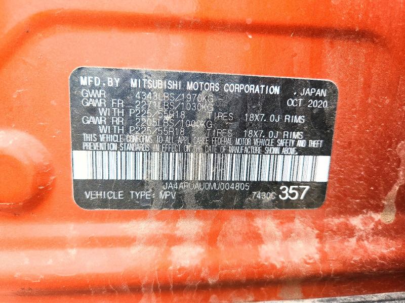 2021 Mitsubishi Outlander Sport მანქანა იყიდება აუქციონზე, vin: JA4ARUAU0MU004805, აუქციონის ნომერი: 56547386