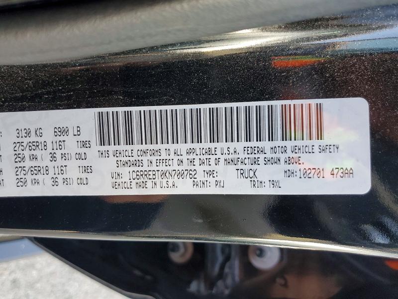 57444216 :رقم المزاد ، 1C6RREBT0KN700762 vin ، 2019 Ram 1500 مزاد بيع
