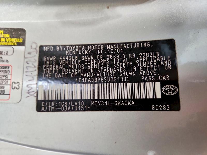 58074846 :رقم المزاد ، 4T1FA38P85U051333 vin ، 2005 Toyota Camry Solara مزاد بيع