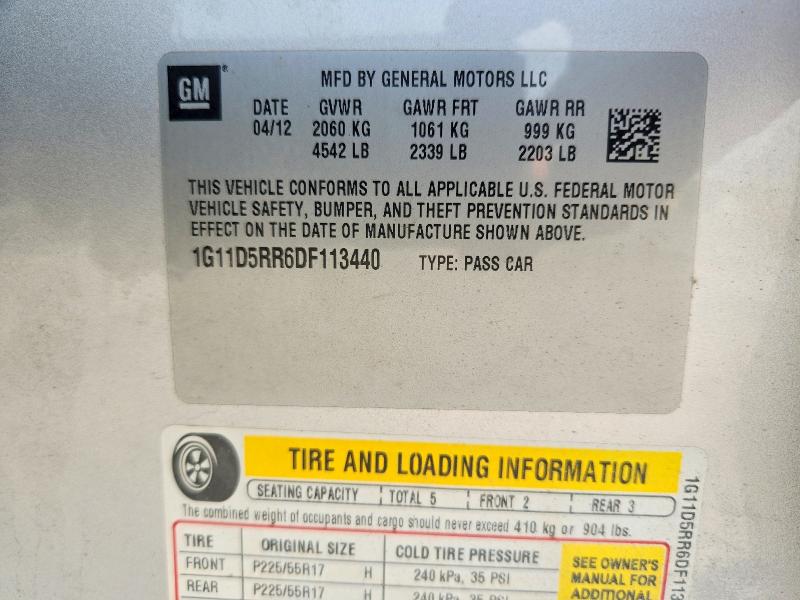 Продажа на аукционе авто 2013 Chevrolet Malibu, vin: 1G11D5RR6DF113440, номер лота: 56860356