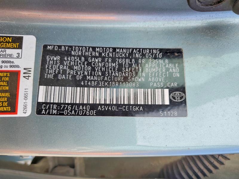 Aukcja sprzedaży 2011 Toyota Camry, vin: 4T4BF3EK1BR113083, numer aukcji: 57403916
