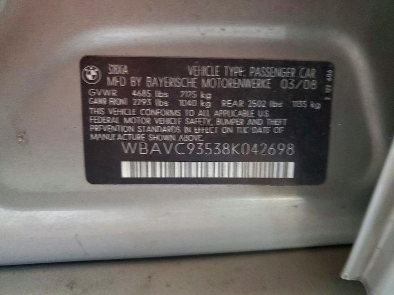 Продаж на аукціоні авто 2008 Bmw 328, vin: WBAVC93538K042698, номер лоту: 55504396